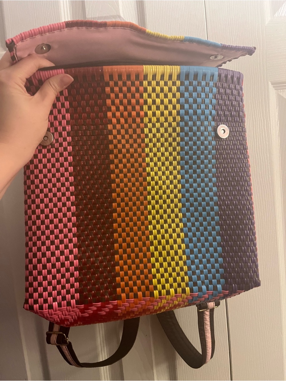 Multicolor Woven Crossbody Bag - Rainbow Stripe